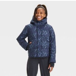 Girls' Floral Printed Puffer Jacket - All In Motion Blue L 10/12